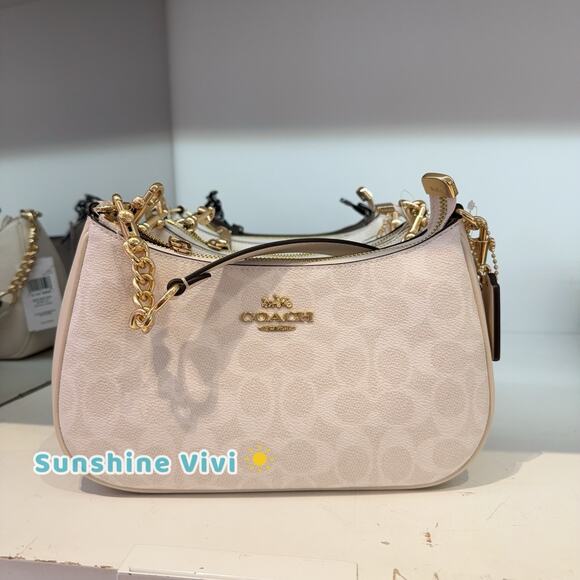 NWT Coach Teri Shoulder Bag In Signature Canvas CV933 Gold/White/Chalk
